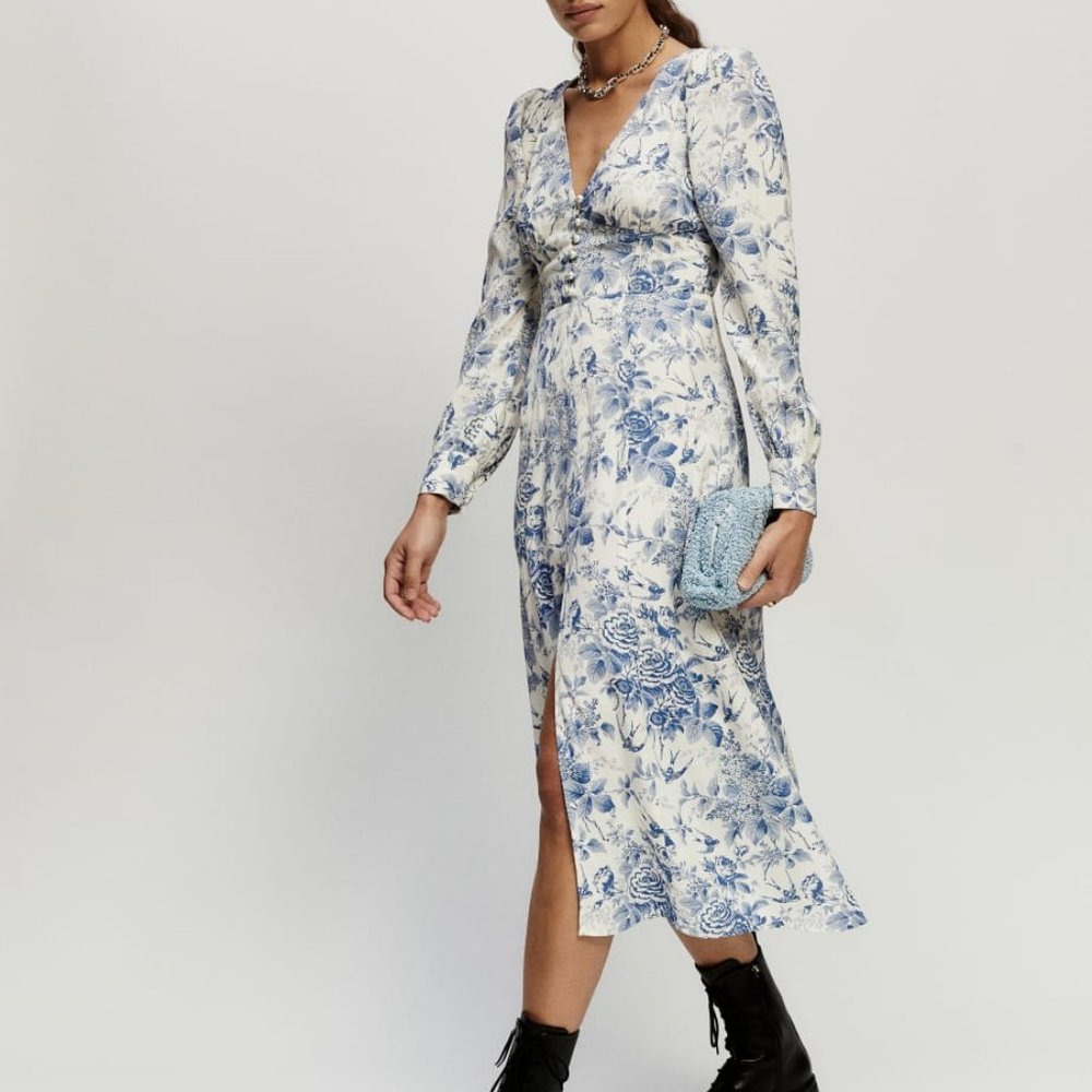 Floral Front Slit Chiffon Midi Dress